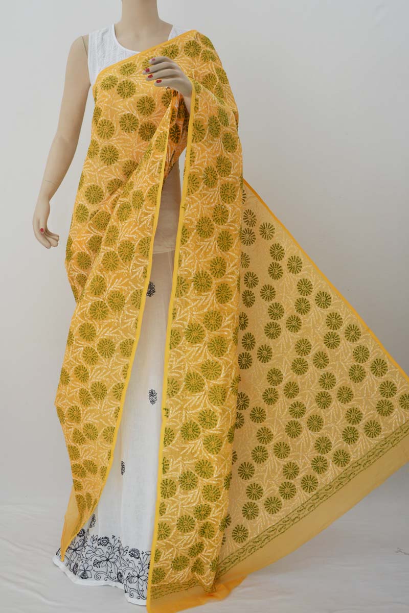 Yellow Allover Tepchi Hand Embroidered Lucknowi Chikankari Dupatta (Kota Cotton) MC251427